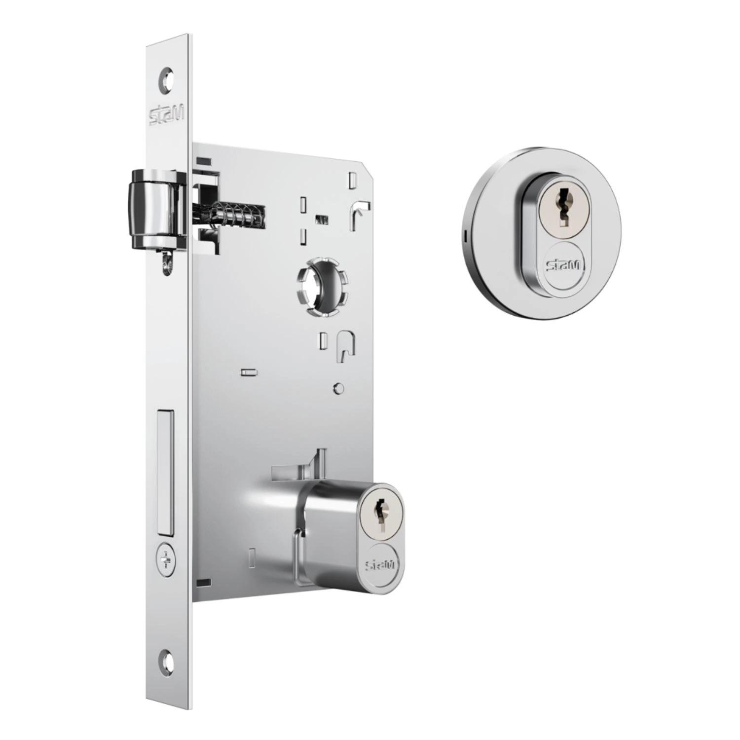 Fechadura 1601 Rolete Para Porta Pivotante Roseta Redonda Cromada 55mm Stam
