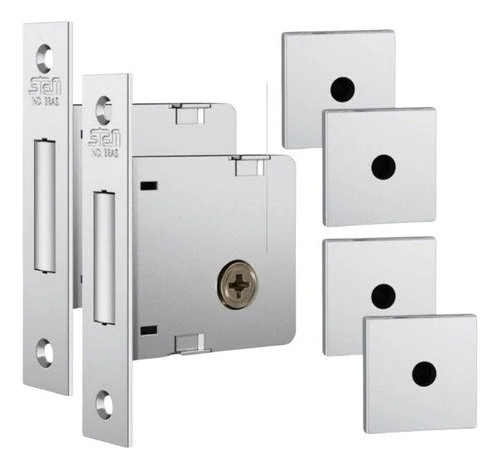 Fechadura Auxiliar Trava Stam 1004 Inox Roseta Quadrada Cromado 2 Unidades Mesmo Segredo