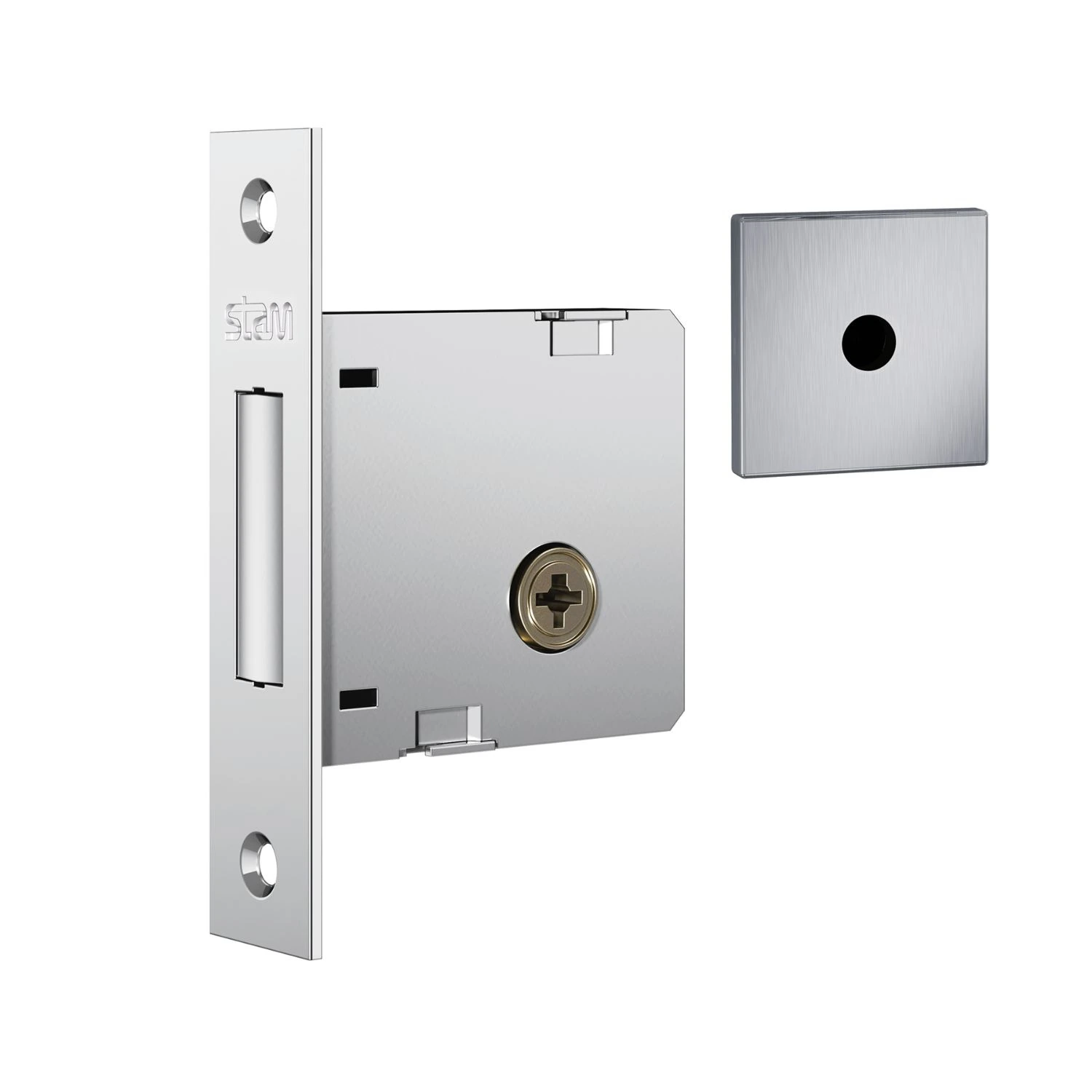 Fechadura De Segurança Trava Auxiliar 1004 Tetra Chave Roseta Quadrada1 Escovado 40mm Stam