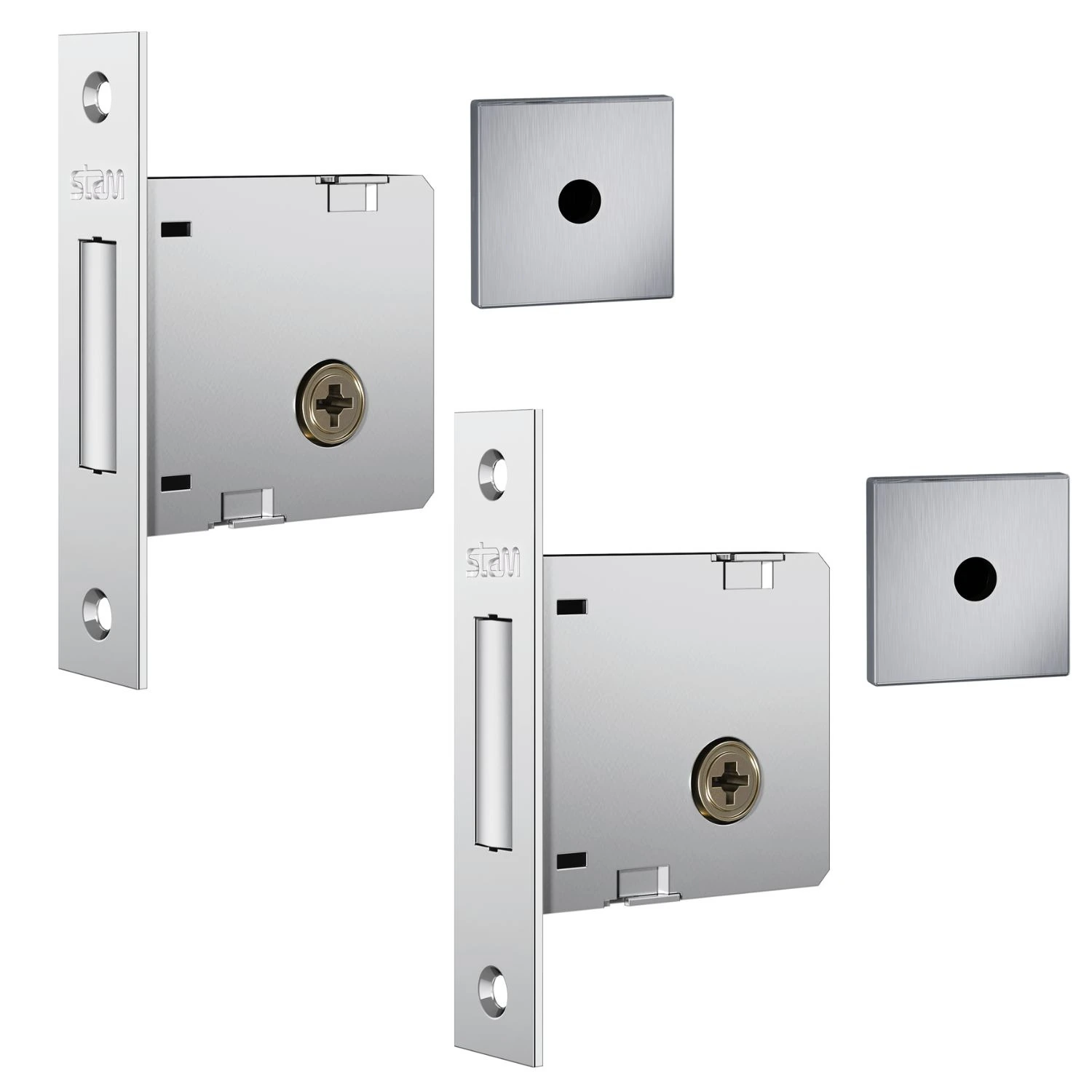 Fechadura De Segurança Trava Auxiliar 1004 Tetra Chave Roseta Quadrada1 Escovado 40mm Par Stam