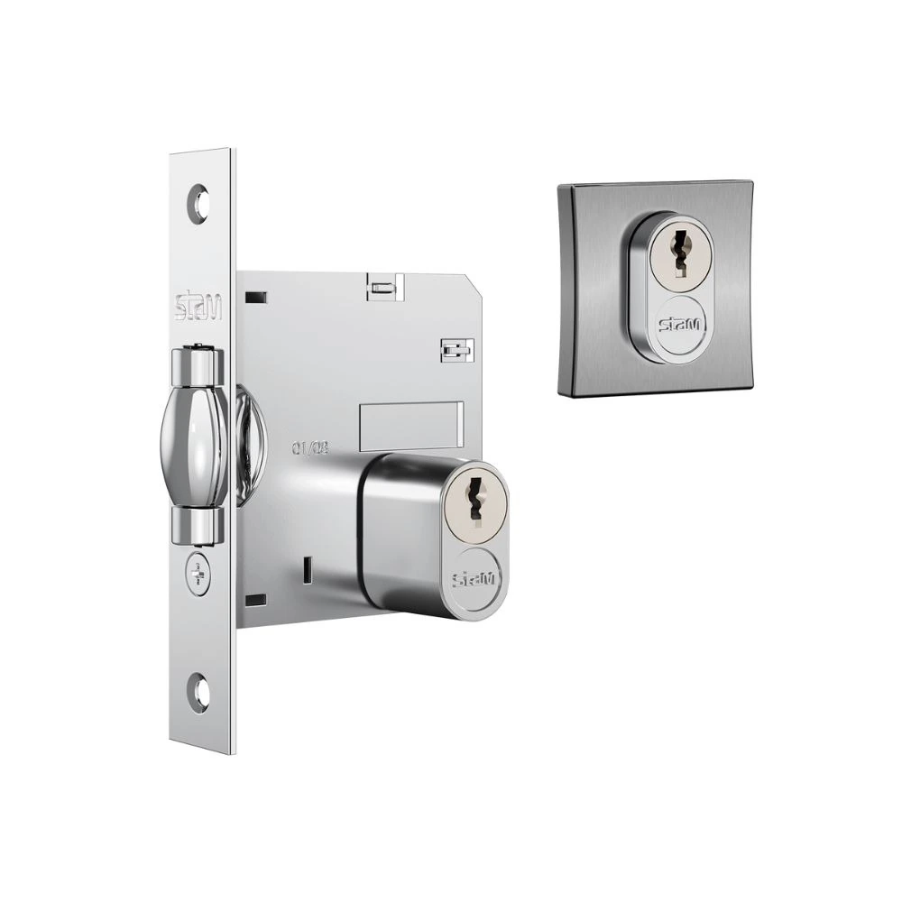Fechadura Rolete Para Porta Pivotante 1005 Roseta Quadrada Cromo Escovado 45mm Stam