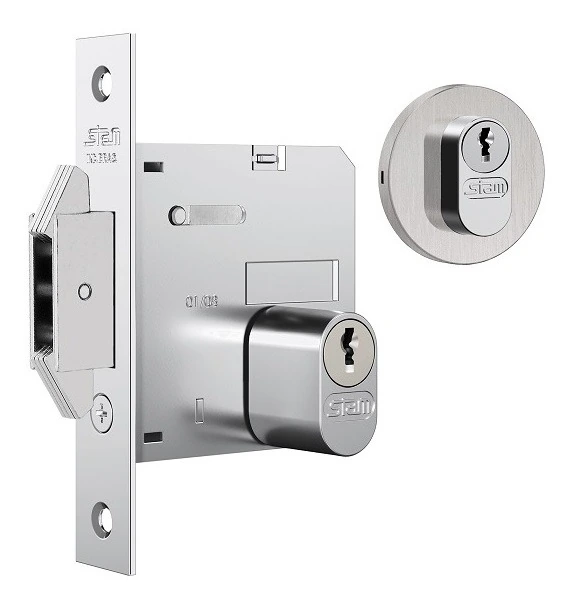 Fechadura Porta Correr Stam Inox Escovada 1006 Redonda 45 Mm