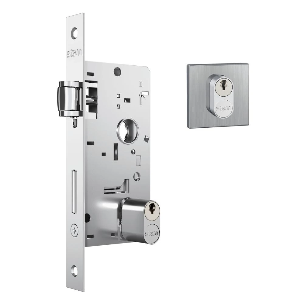 Fechadura 803 Externa Rolete Pivotante 40mm Roseta Quadrada1 Inox Escovado Stam