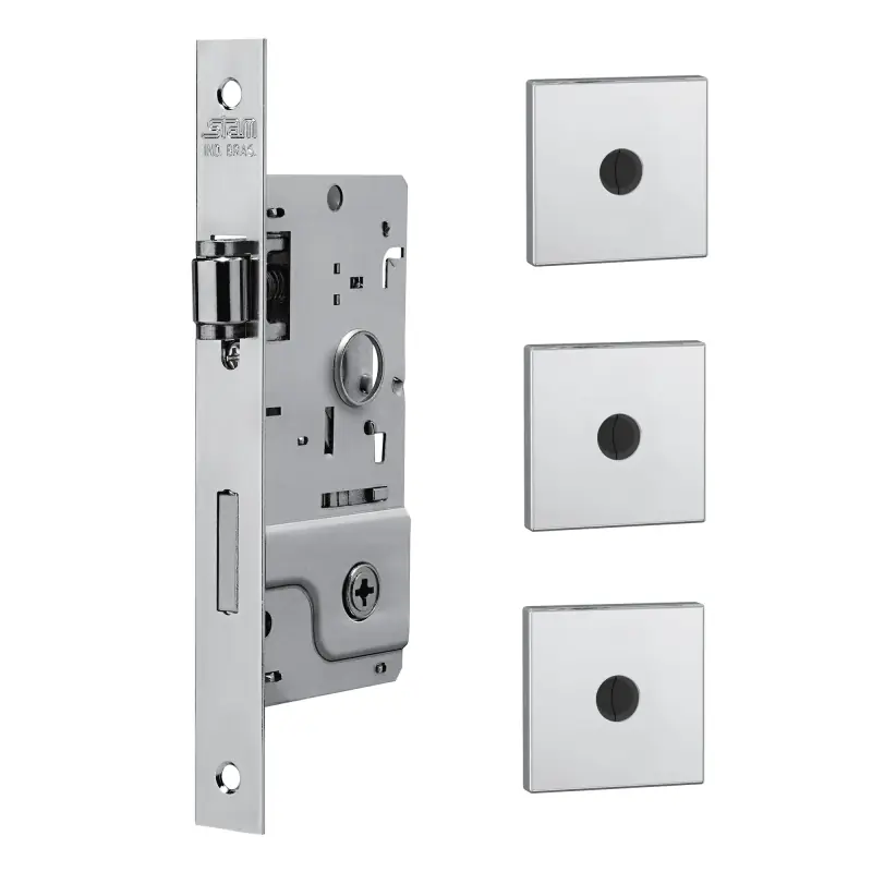 Kit Fechadura Rolete E Trava Tetra 800 Roseta Quadrada Stam