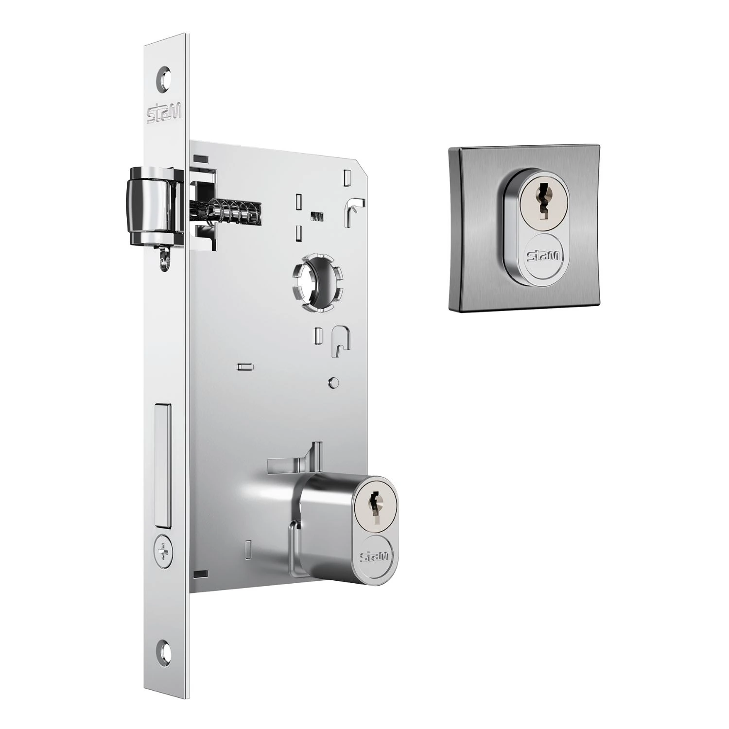 Fechadura 1601 Rolete Para Porta Pivotante Roseta Quadrada Cromo Escovado 55mm Stam
