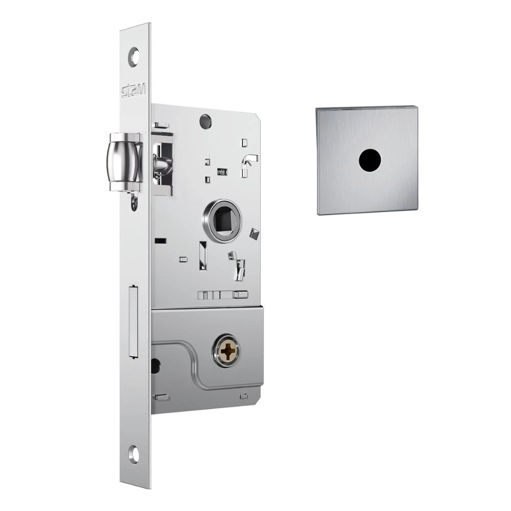 Fechadura 800 Tetra Rolete Para Porta Pivotante Roseta Quadrada1 Inox Escovado 40mm Stam