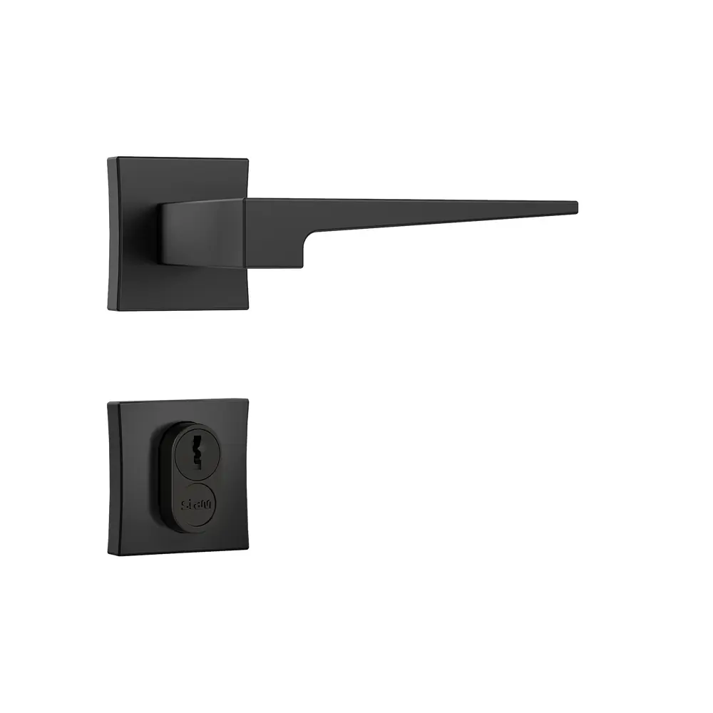 Fechadura Externa Stam 3200 55mm Preta Fosca Roseta Quadrada Externa