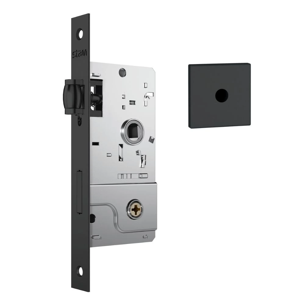 Fechadura 800 Tetra Rolete Para Porta Pivotante Roseta Quadrada1 Preto Fosco Black 40mm Stam