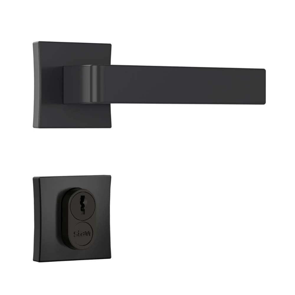 Fechadura Classic 3800 Externa Roseta Quadrada Black Preto 55mm Stam