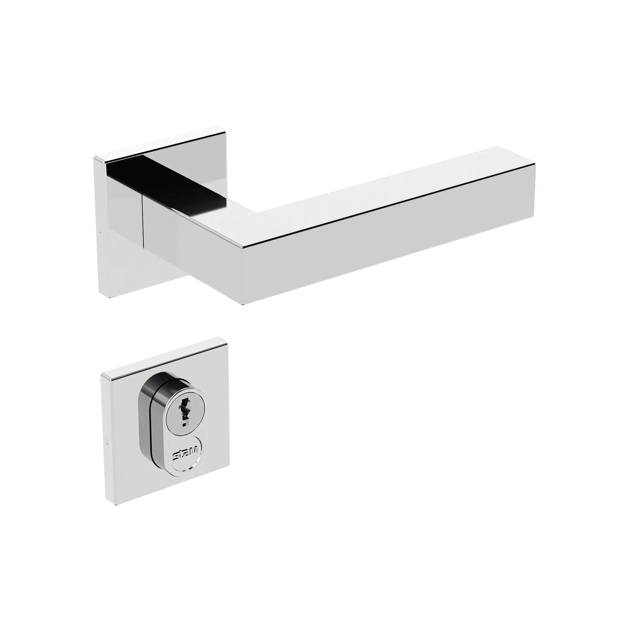 Fechadura Externa Stam Ix420 55mm Inox Polido Cromada Roseta Quadrada Externa