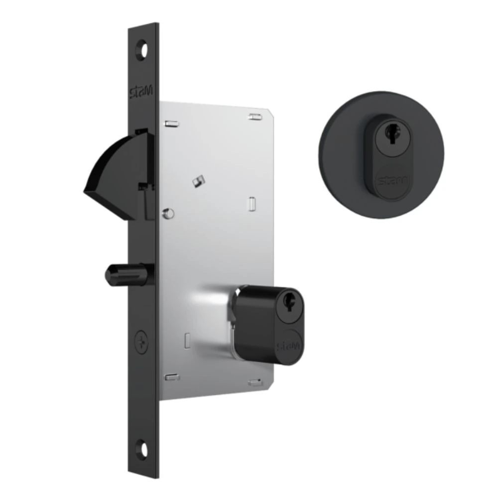 Fechadura Para Porta De Correr 950 Externa Roseta Redonda Preto Fosco 45mm Stam