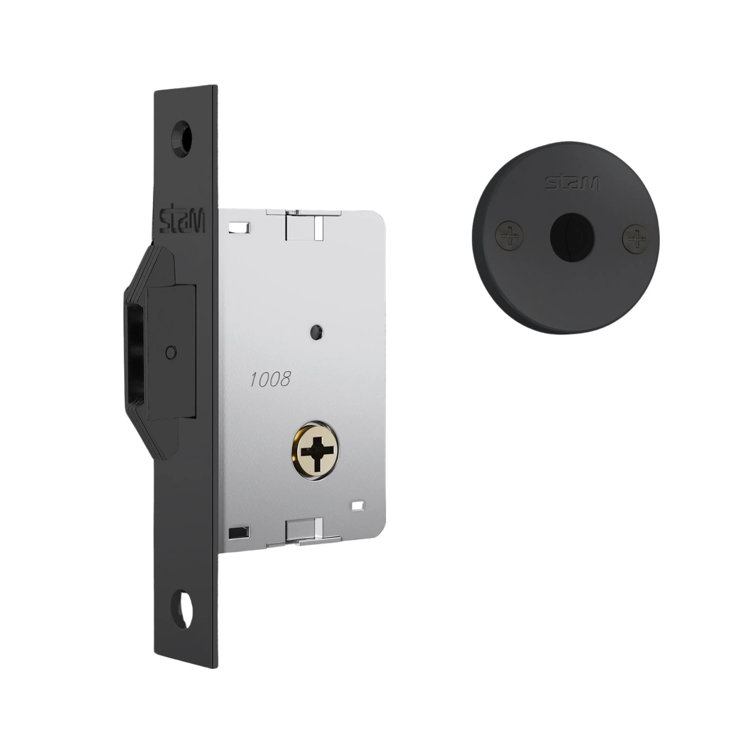 Fechadura 1008 Trava Auxiliar Tetra Chave Para Porta Correr/bater Roseta Redonda Preto Fosco 30mm St