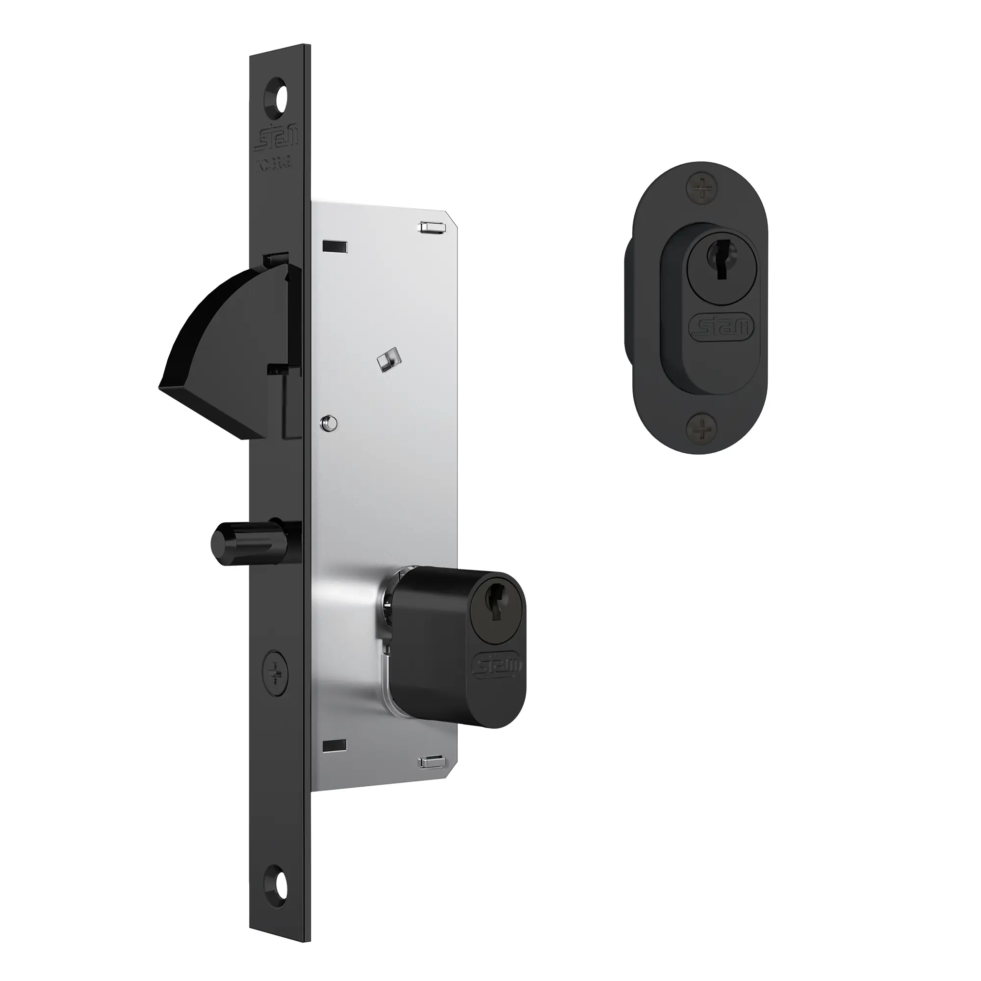 Fechadura Bico Papagaio 940 Perfil Estreito Preto Fosco Stam Porta De Correr