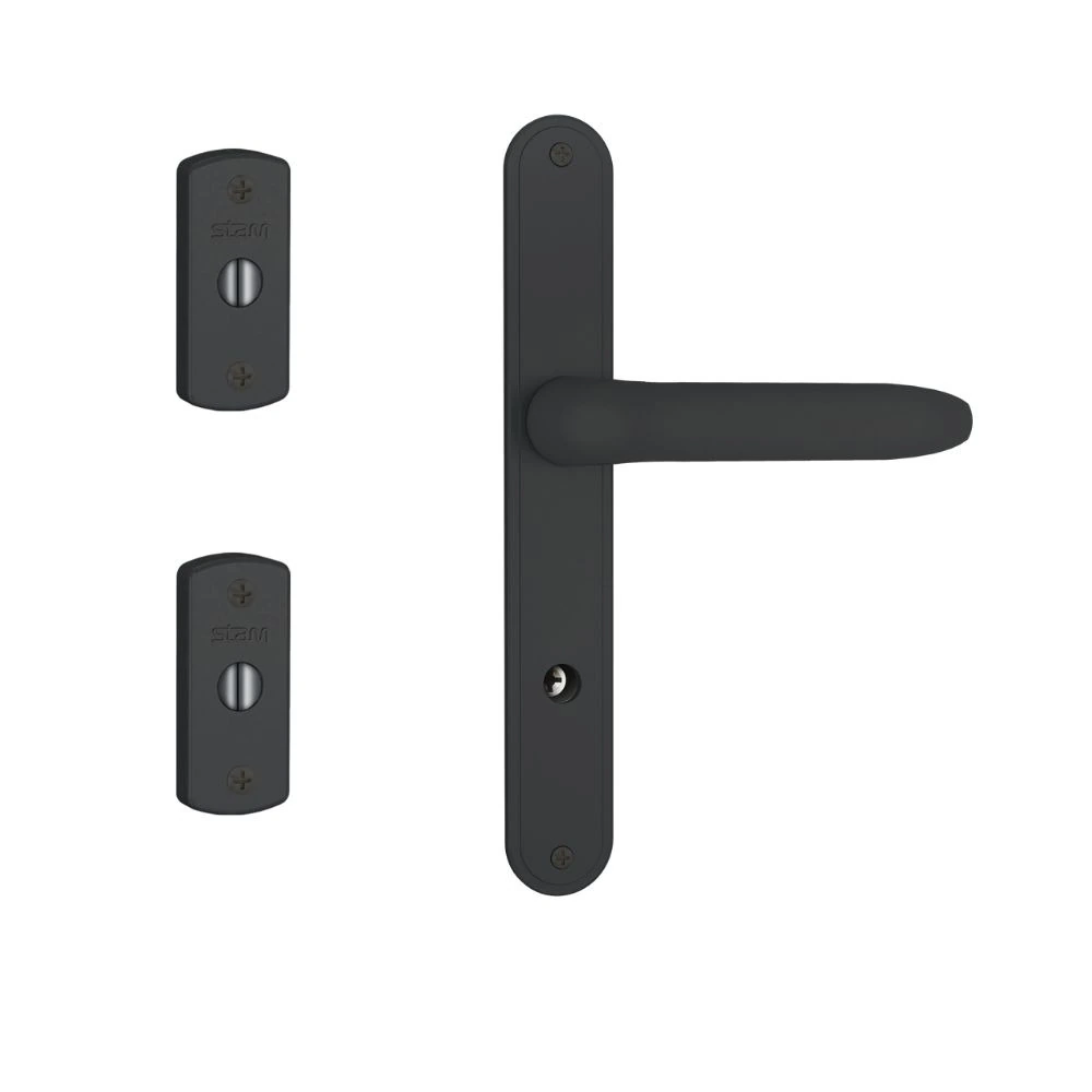 Kit Trio De Fechadura Perfil Serralheiro 600/11 Com Duas Tetras 20mm Preto Fosco Stam