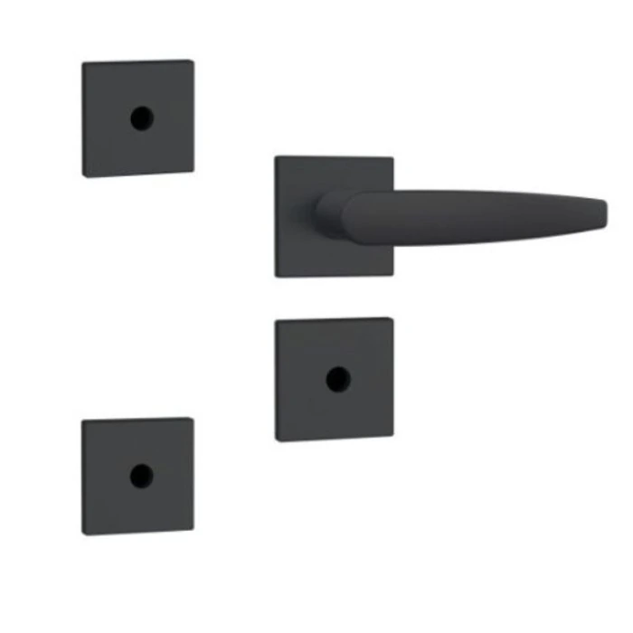 Kit Trio De Fechadura Tetra Chave 800/33 Roseta Quadrada Rq1 Preto Fosco 40mm Com 2 Auxiliares Stam