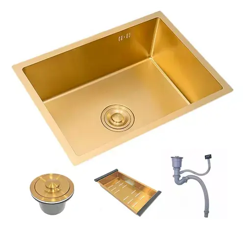Cuba Gourmet Cozinha 50x40 Completa Aço Inox 304 Escovado Dourada