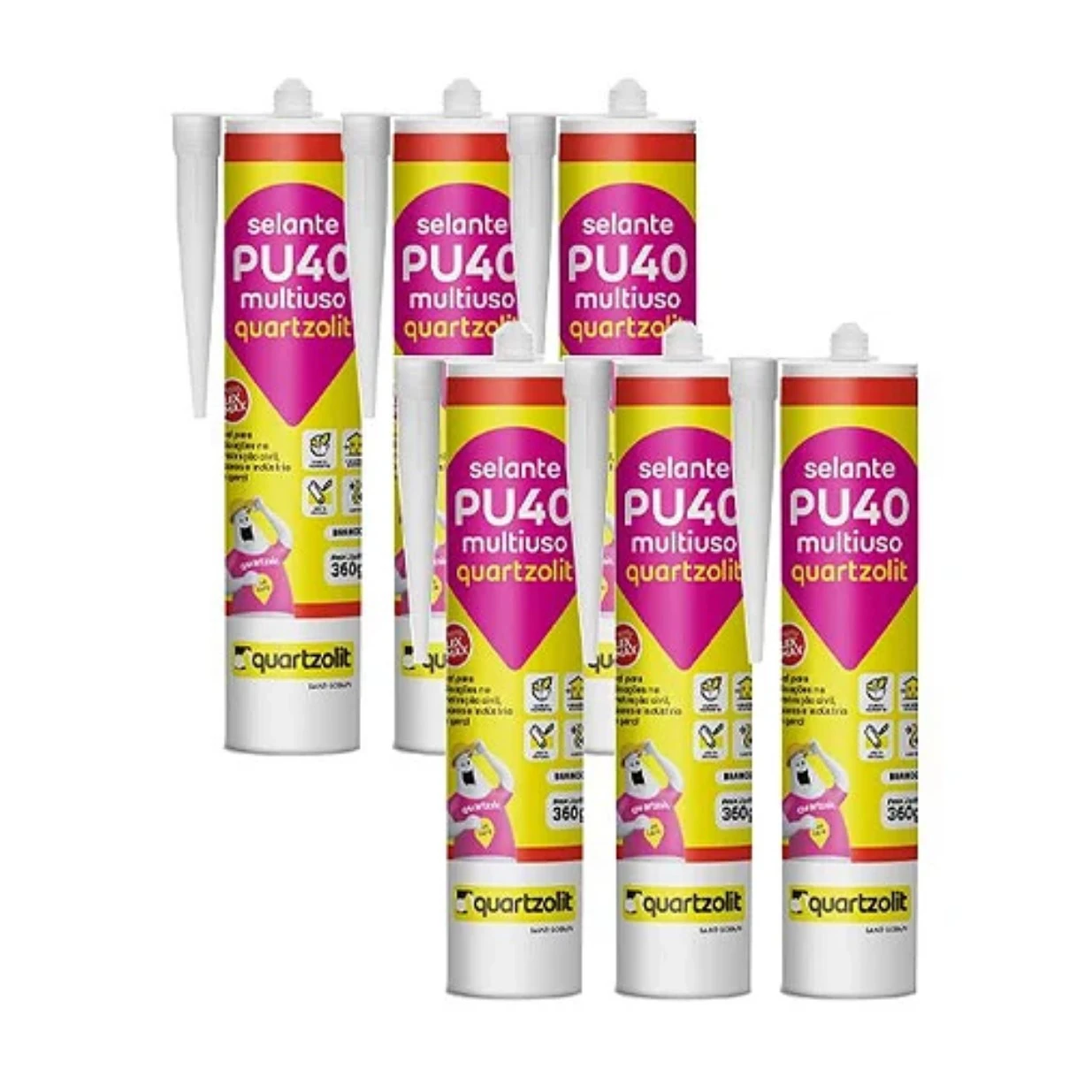 Kit 6 Adesivo Selante Pu40 Multiuso Branco 360g Quartzolit