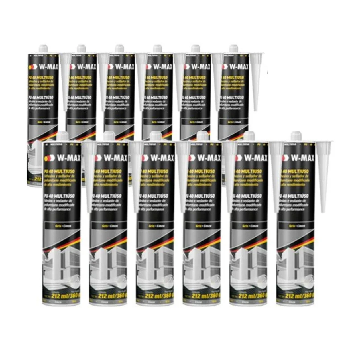 Kit 12 Adesivo Selante Pu40 Multiuso Cinza 360g/212ml W-max