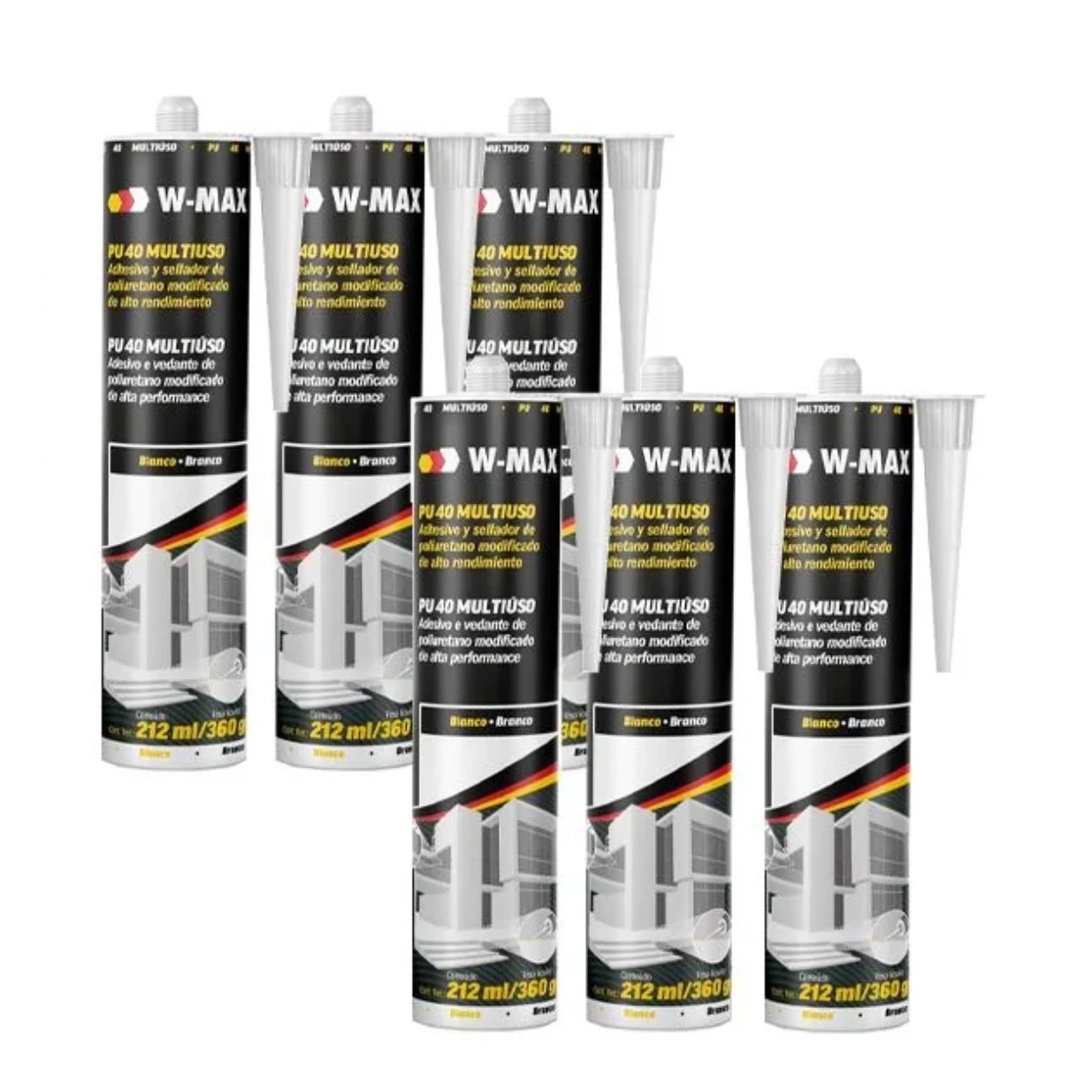 Kit 6 Adesivo Selante Pu40 Multiuso Branco 360g/212ml W-max