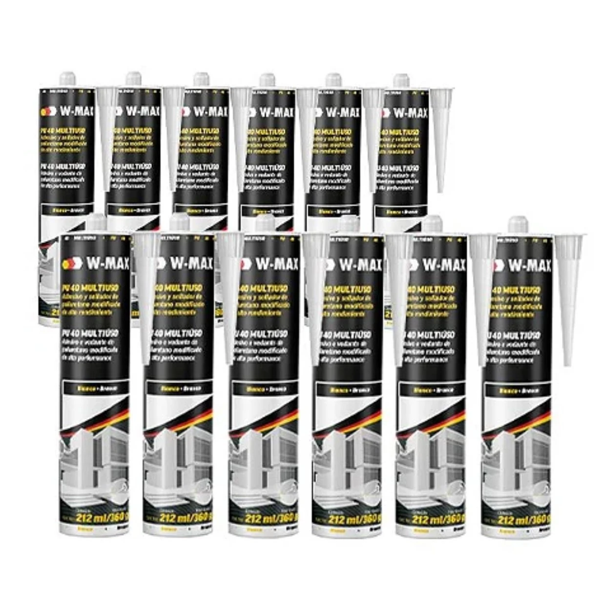 Kit 12 Adesivo Selante Pu40 Multiuso Branco 360g/212ml W-max