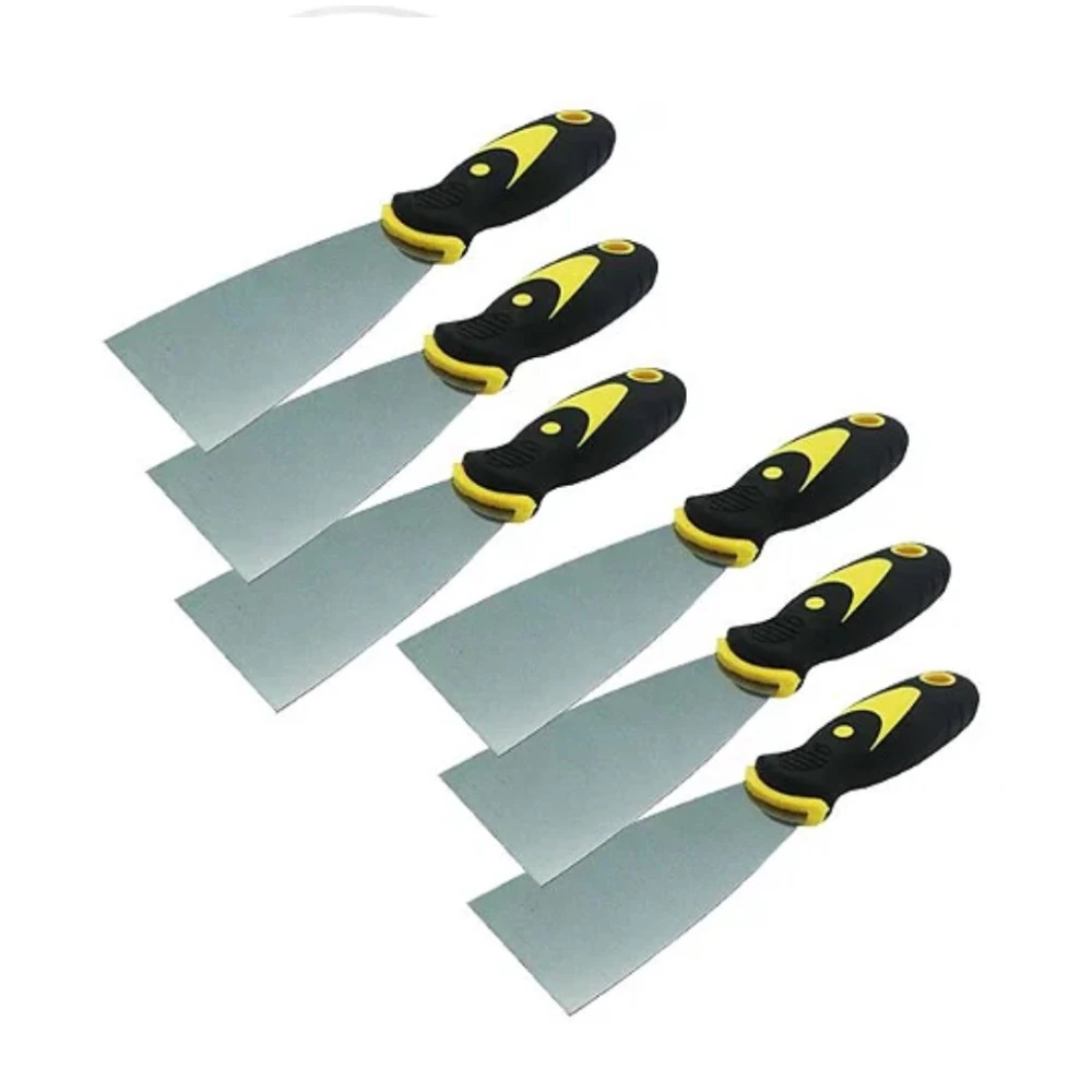 Kit 6 Espátula De Aço Lisa Com Cabo Emborrachado 2 0,7mm