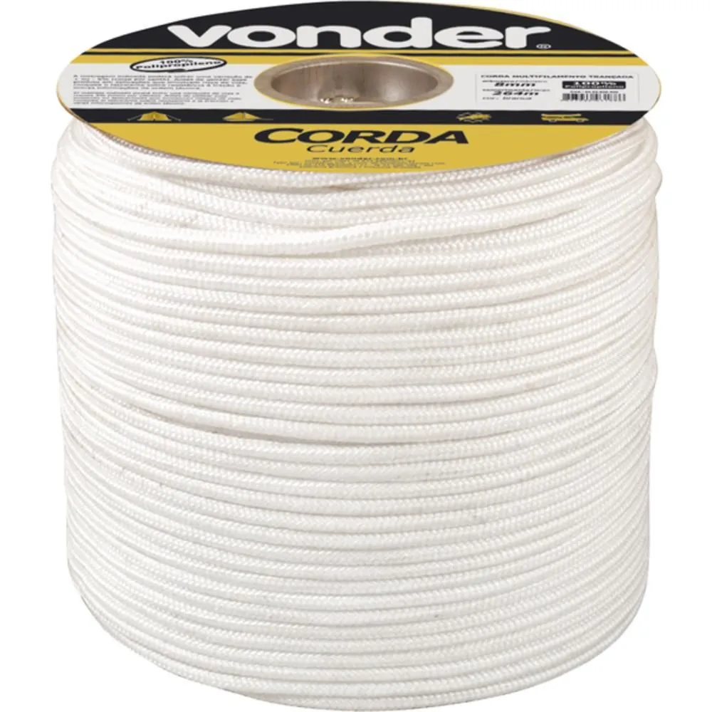 Corda Multifilamento Trançada 8,0mm 8,0kg 258 Metros Branca