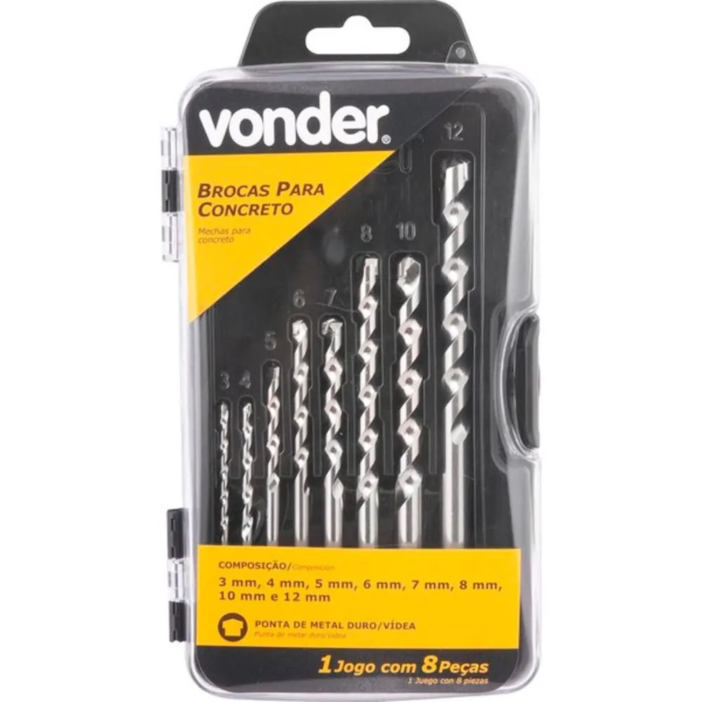 Jogo De Broca De Wídea Para Concreto De 3 A 12 Mm Com 8 Peças - Vonder