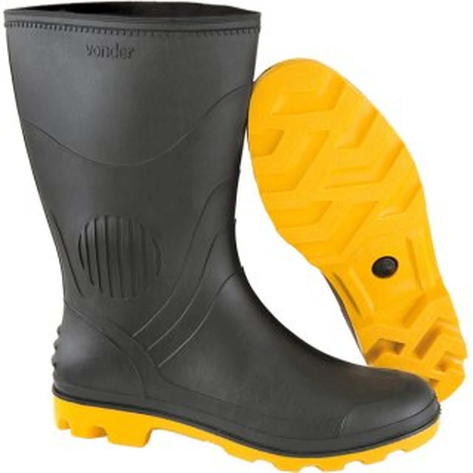 Bota Pvc 45 Cano Médio S/ Forro Preto/amarelo Ca3151 Vonder