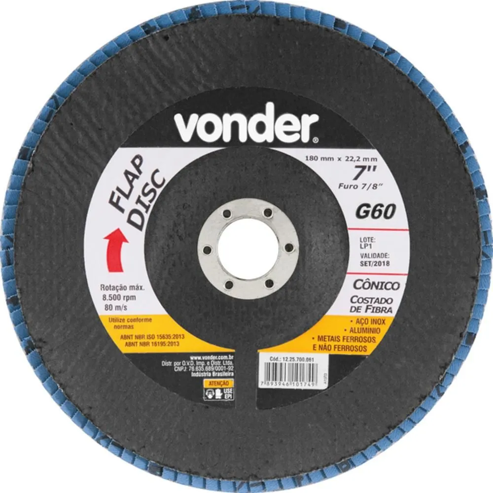 Disco De Lixa Flap Disc Cônico 7" Grão 60 - Vonder (60)