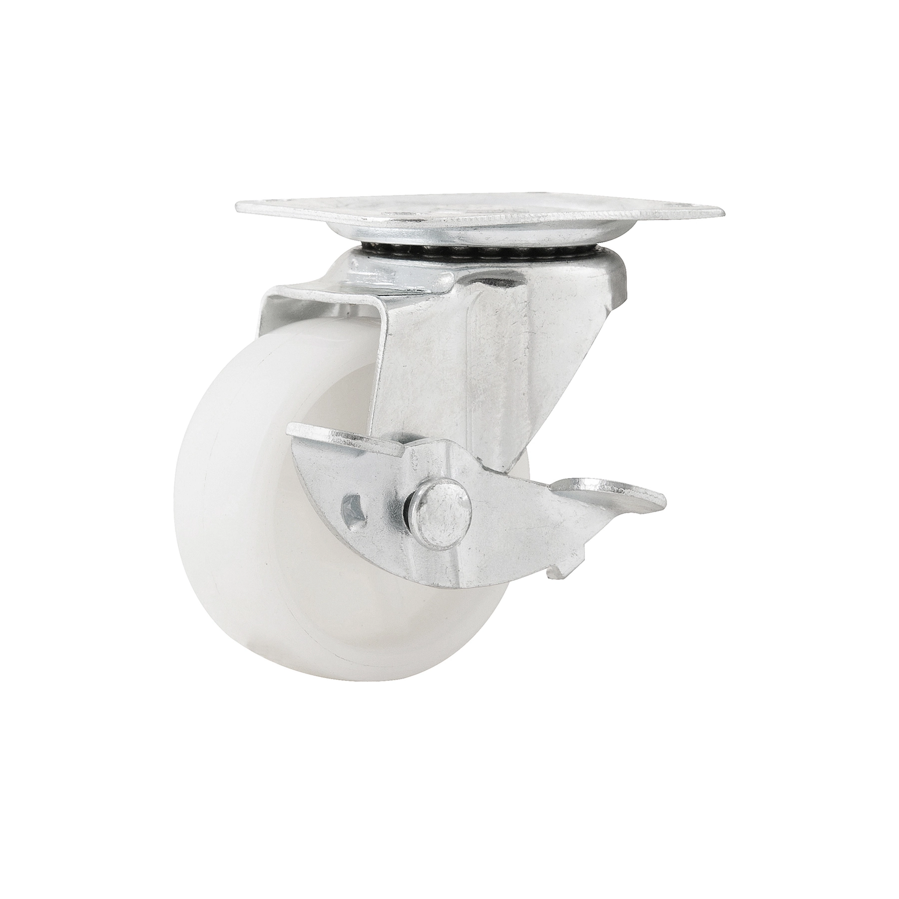Rodízio para Móveis com Chapa 25kg Plástico com Freio Giratório 50mm Branco 1 peça