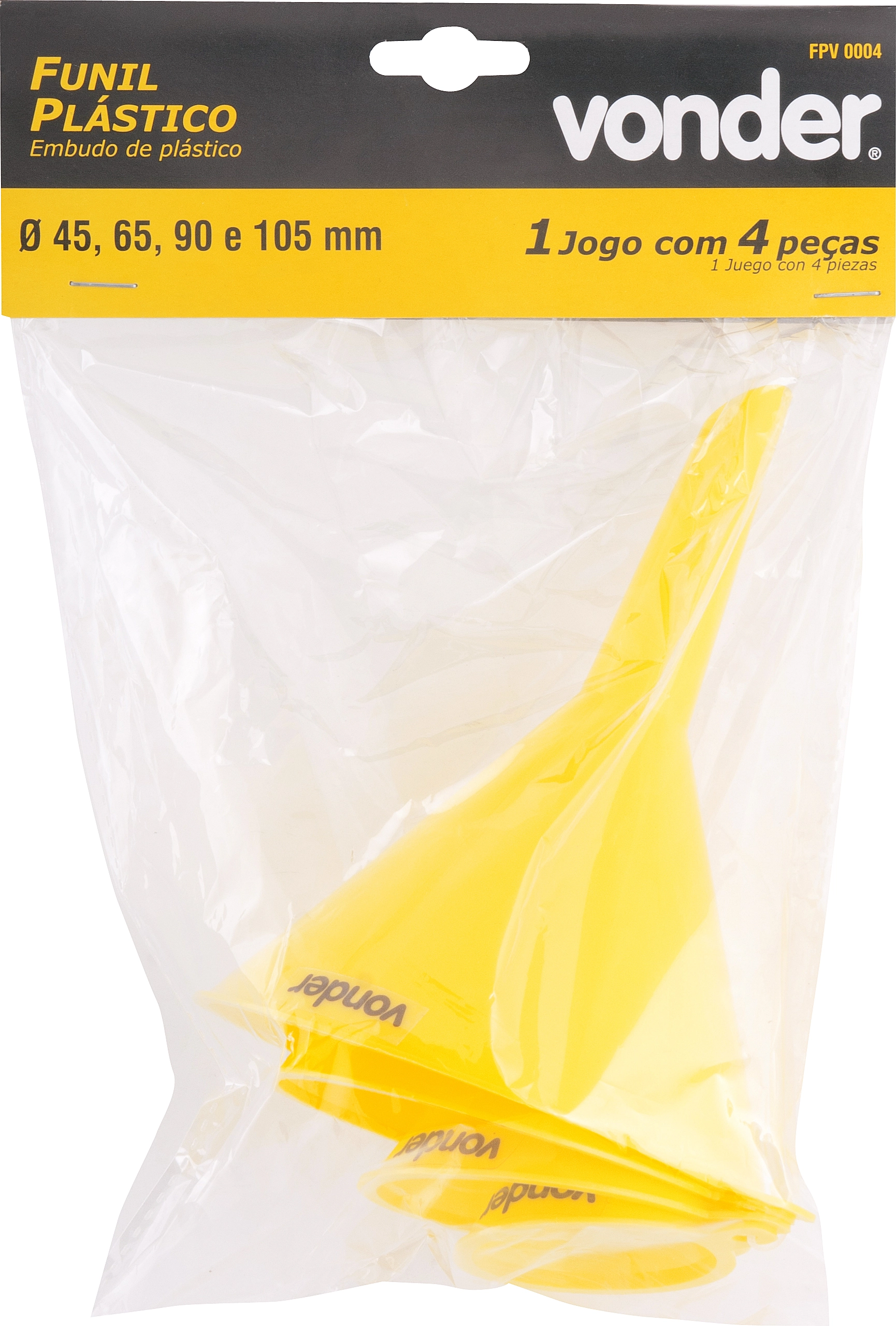 Jogo de funis plásticos com 4 peças Vonder 3 unidades -