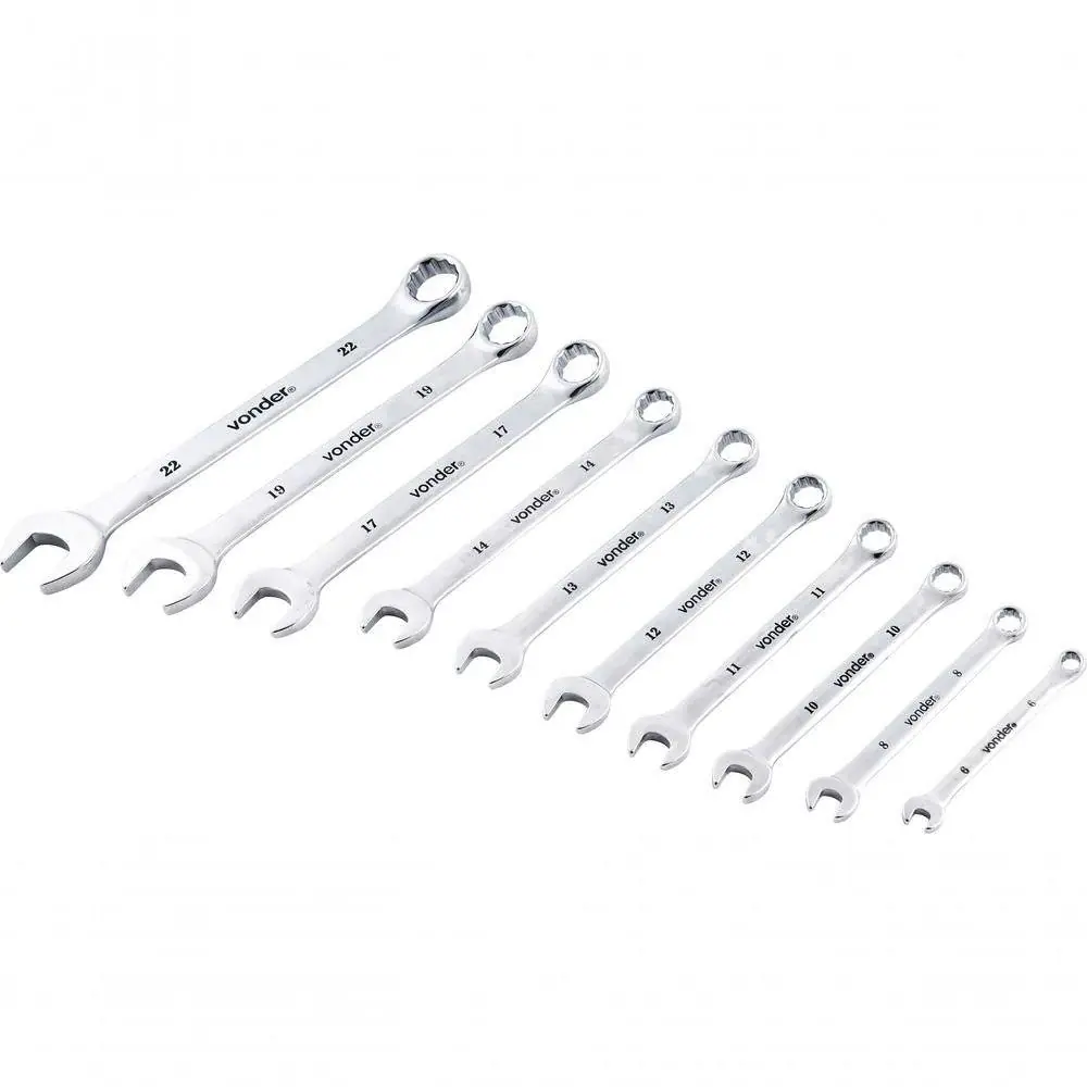 Jogo Chave Combinada 6-22mm Cromo Vanádio Cromada 10 Peças