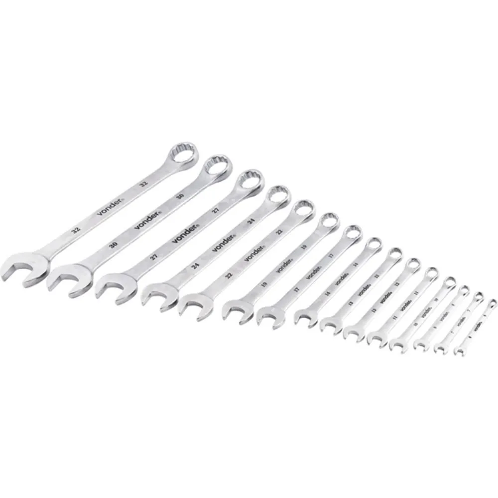 Jogo De Chave Combinada De Aço Cromo Vanádio 6 A 32 Mm Com 15 Peças - Vonder
