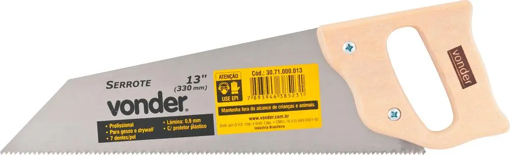 Serrote Para Drywall 13" 7d Cabo Madeira - Vonder