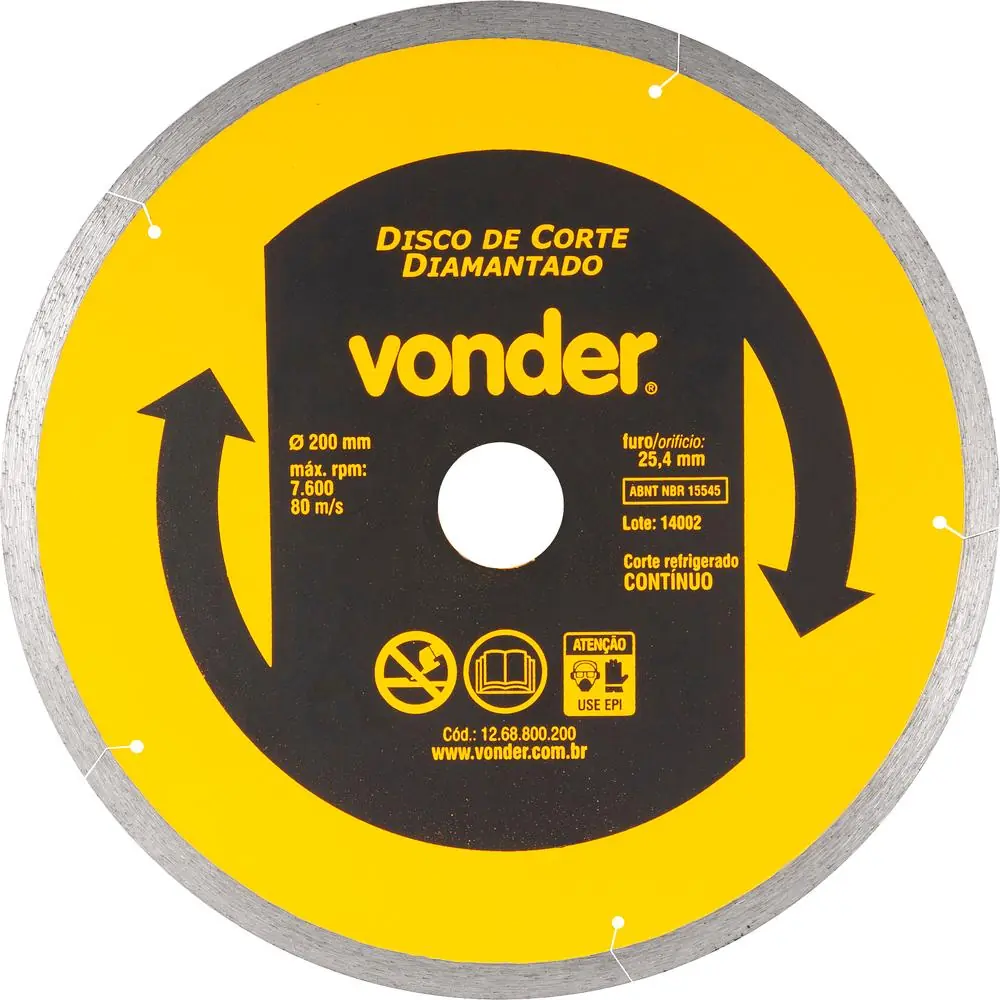 Disco Diamantado 200mm Contínuo Furo 25mm Xld - Vonder