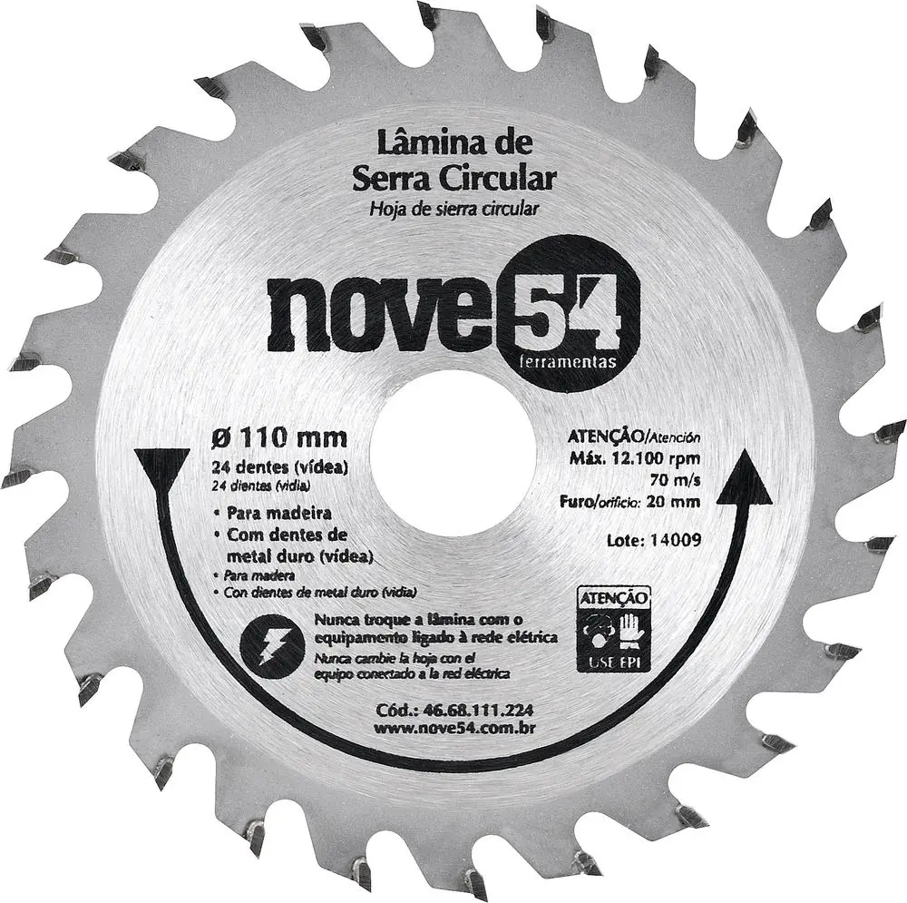Lamina Serra Circular Vídea 110x20x1,8mm 24 Dentes 12100 Rpm