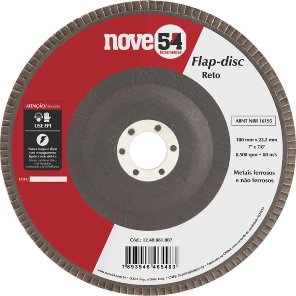 Vonder Nove54 Flap Disc Reto 7 Grana 060 Corpo Fibra