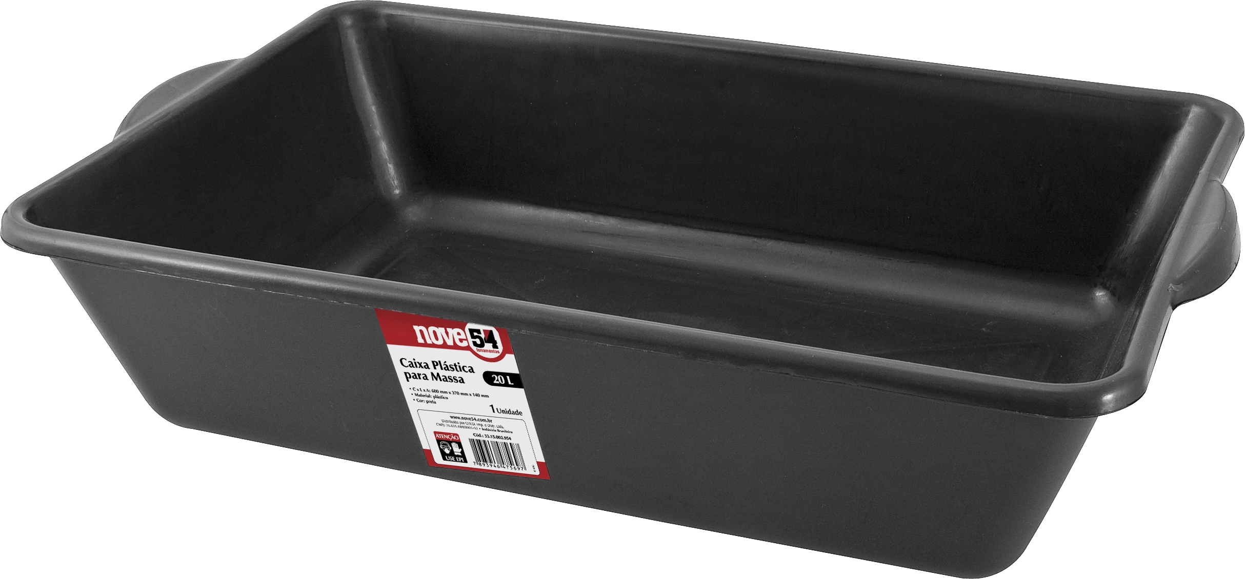 Caixa Plástica Para Massa 20 Litros 60x37x14cm Preta