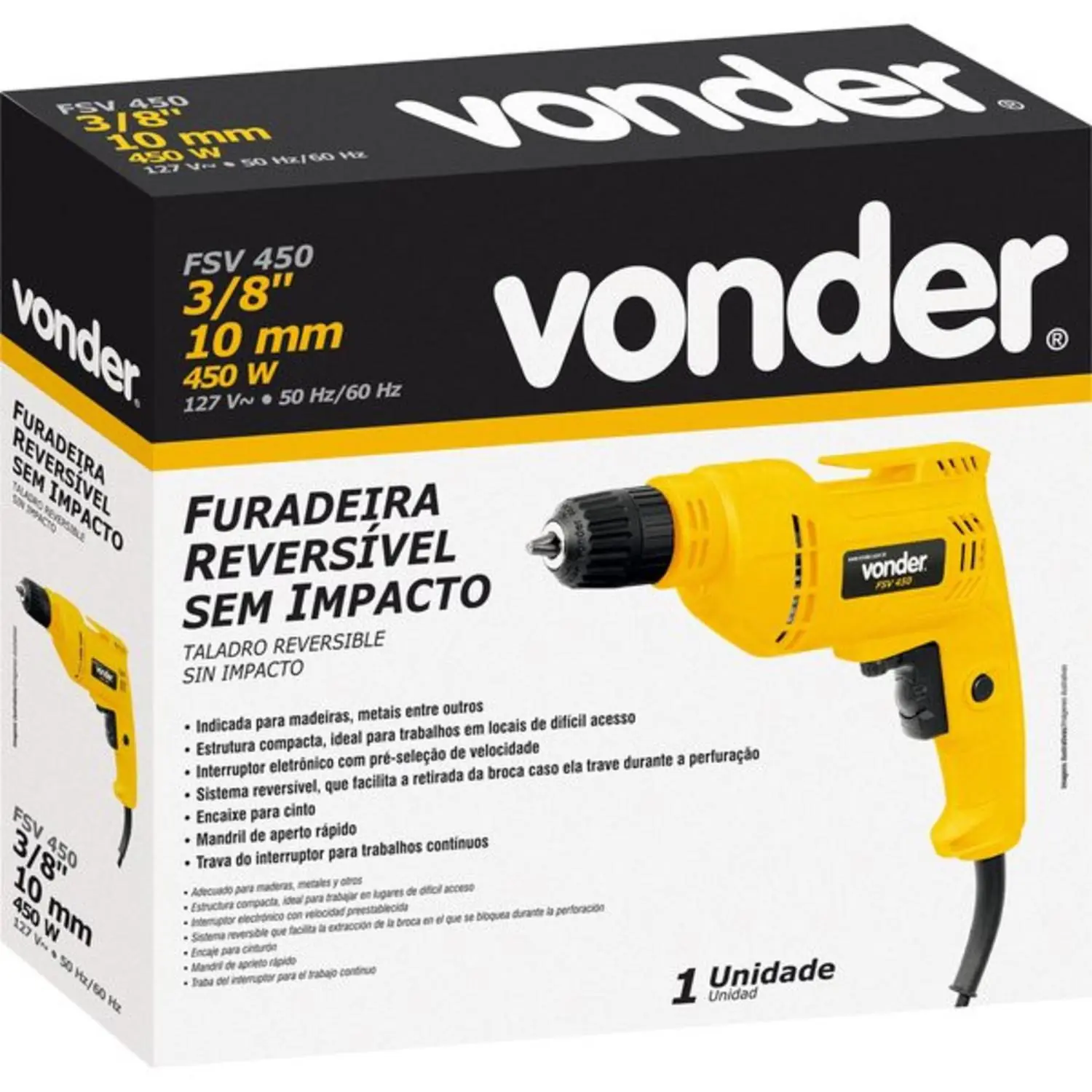 Furadeira S/ Impacto 3/8" 450 Watts 127 Volts Fsv450 Vonder