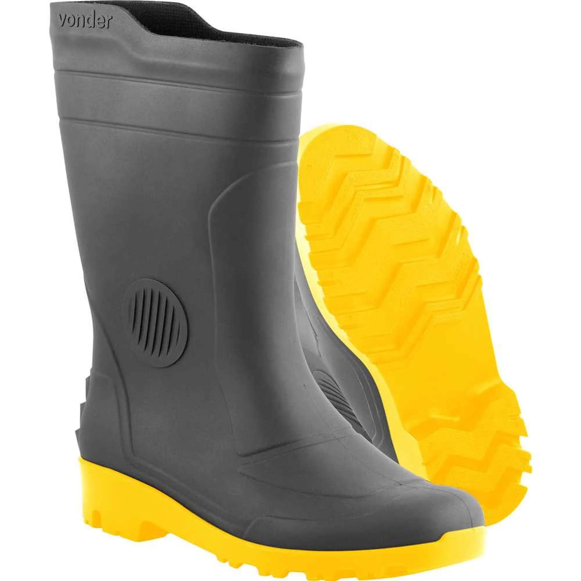 Bota Pvc 36 Cano Médio S/ Forro Preta/amarela Ca36103plus