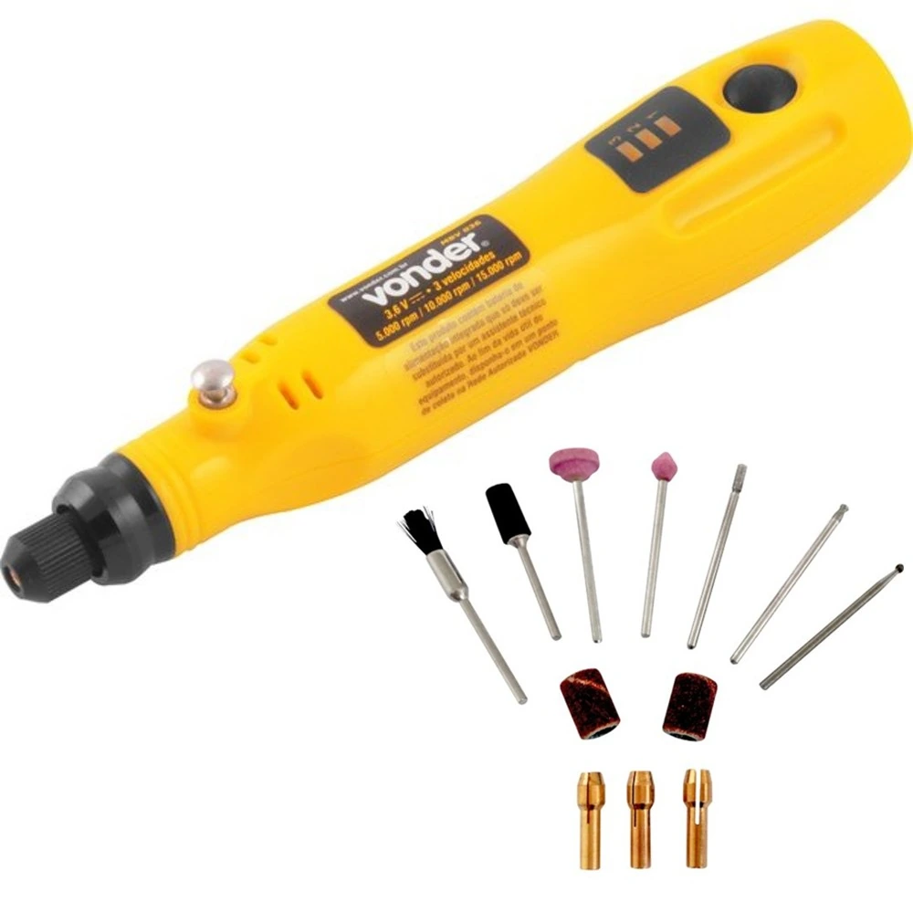 Micro Retífica À Bateria 3,6 Volts Com 12 Acessórios - Mbv036 - Vonder (110v/220v)
