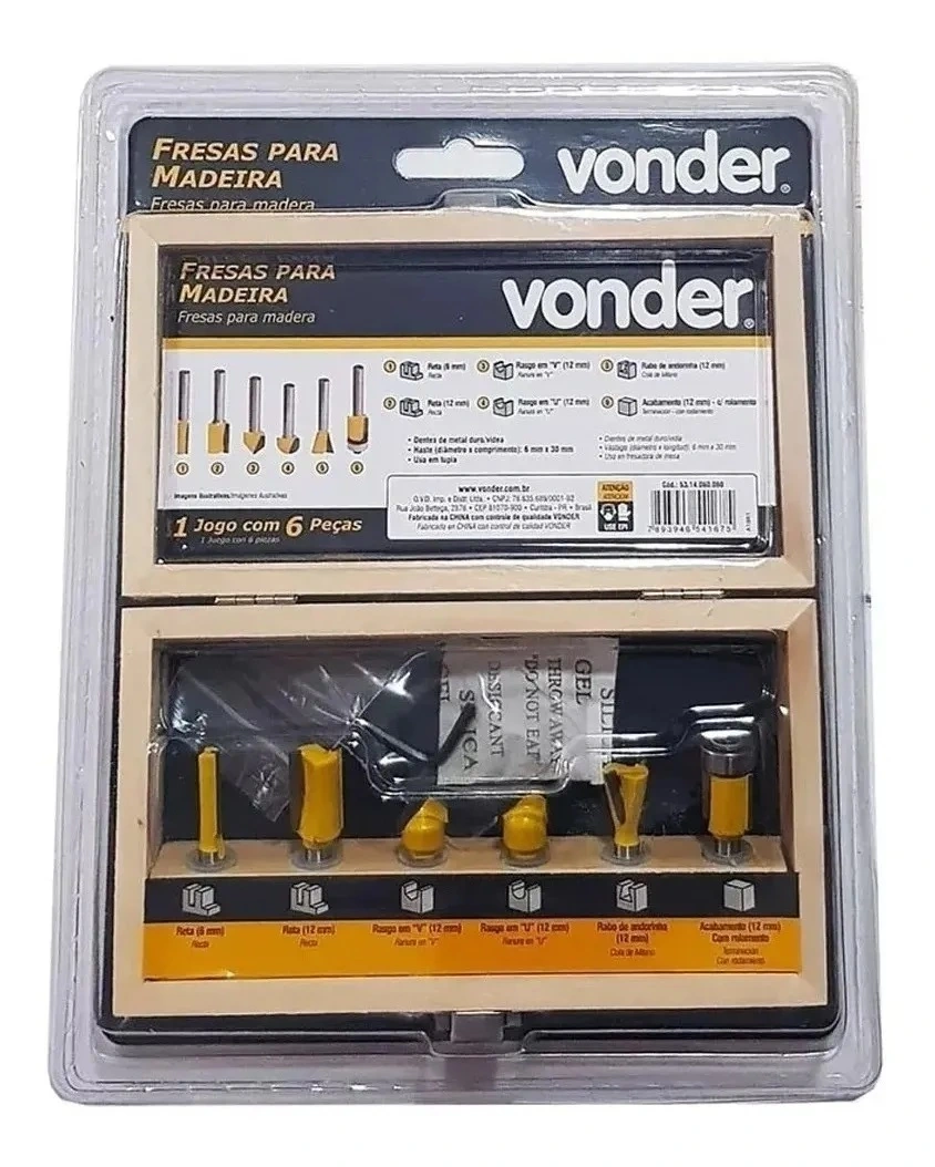 Jogo Fresa Para Madeira Vonder 6 Peças Haste 6mm