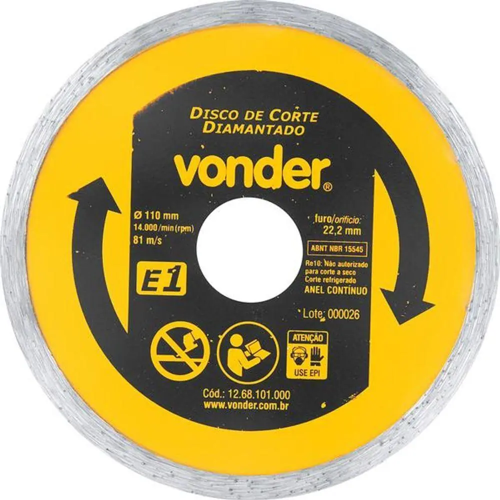 Disco Diamantado 110mm E1 Furo 22 - Vonder