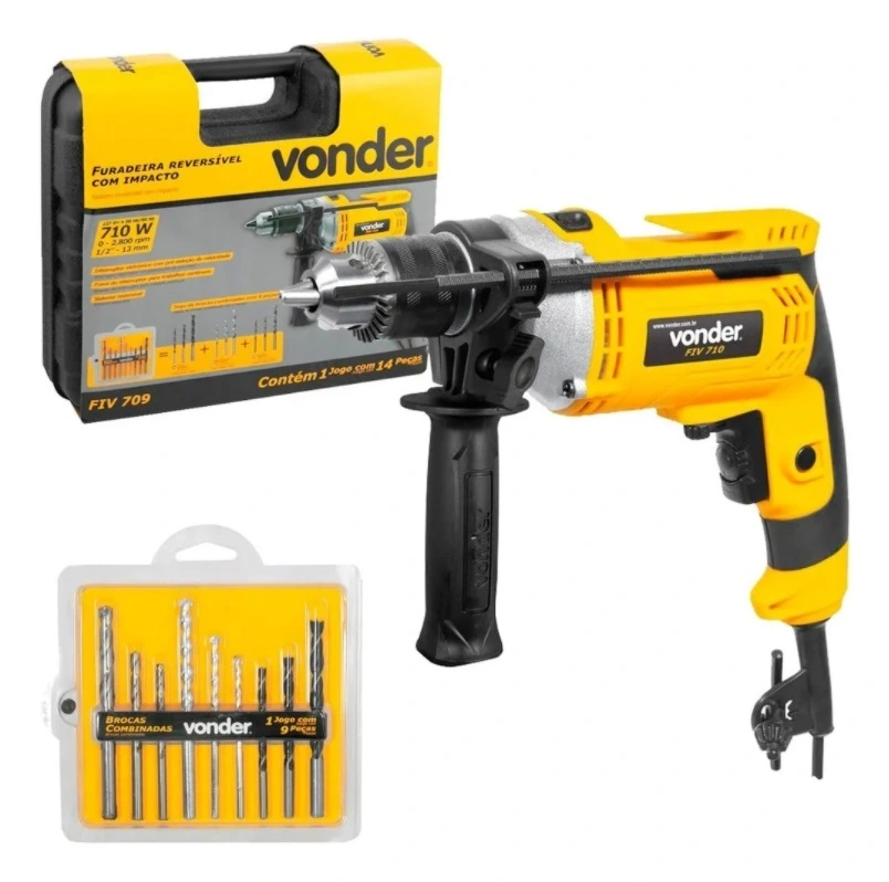 Furadeira De Impacto 1/2" Kit C/ 9 Brocas 127v Fiv709 Vonder