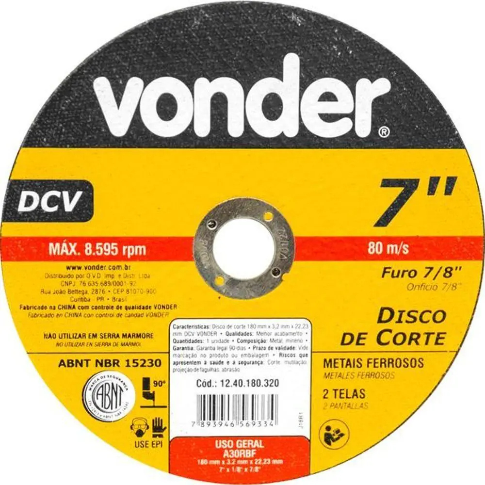 Disco De Corte 180,0x3,2x22,23 Dcv - Vonder