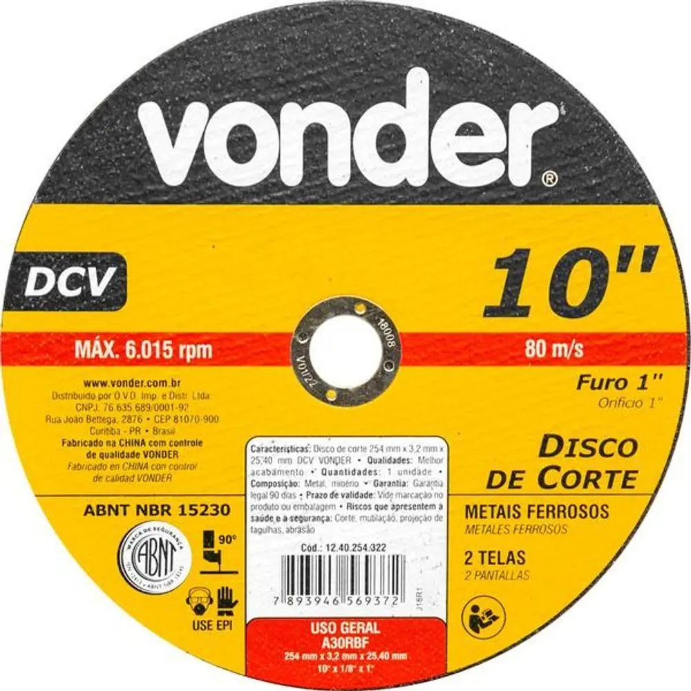 Disco De Corte 254,0x3,2x25,40 Dcv - Vonder