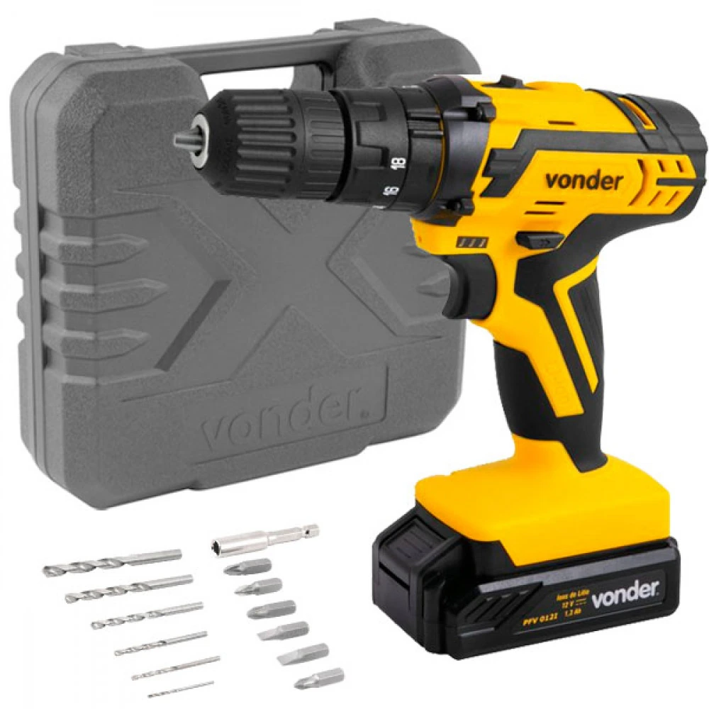 Furadeira Parafusadeira De Impacto 3/8" A Bateria 12v Com Acessórios - Pfv 012i - Vonder (110v/220v)
