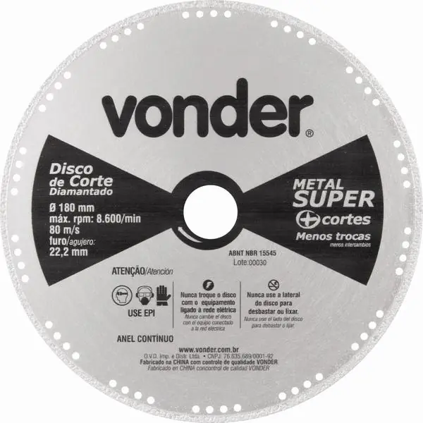 Disco Corte 180mm Diamantado Contínuo Metal Super - Vonder
