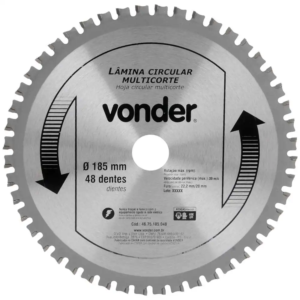Lamina Circular Multicorte 185Mm x 48 Dentes Ideal para Serras 4675185048 Vonder