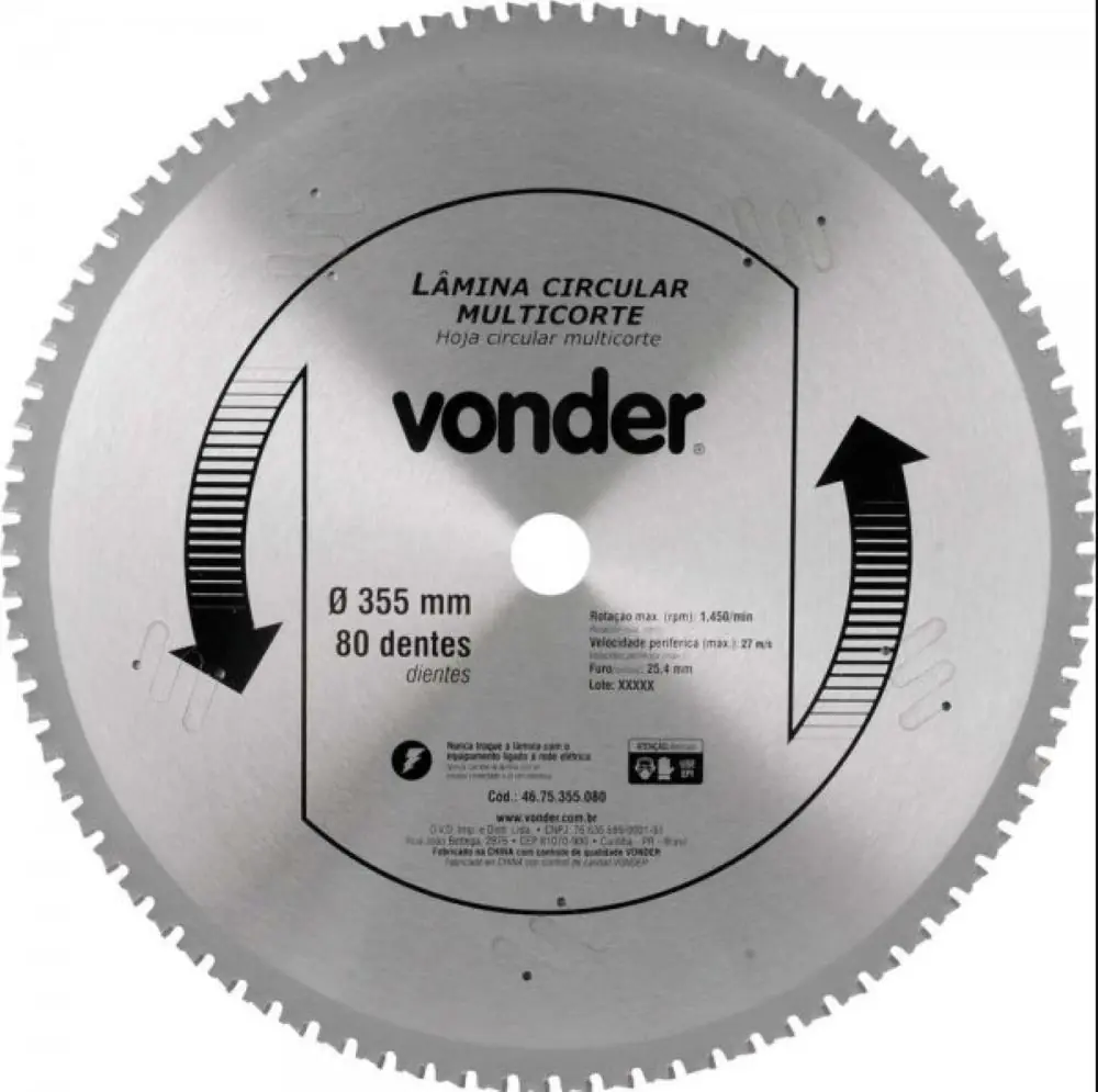 Lamina Circular Multicorte 355x2.2x3.0x80d - Vonder